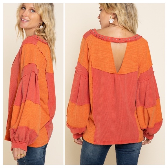 POL Raw Edge Color Block Top - Picture 8 of 13